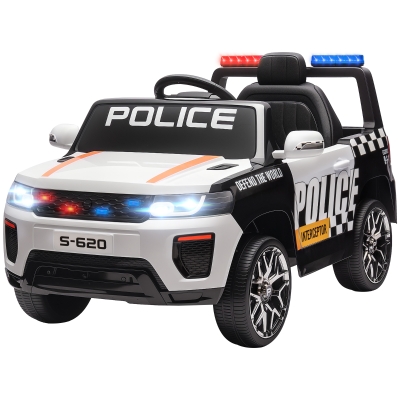 AIYAPLAY Voiture Électrique Enfant Police Télécommande Blanc