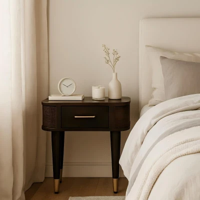 Solid Mango Wood Belmont Bedside Cabinet with Spacious Drawer and Hand-Finished Details, Brown