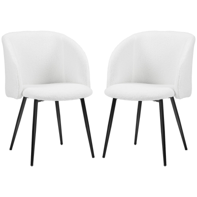 HOMCOM Conjunto de 2 Cadeiras de Sala de Jantar com Encosto em Tecido Efeito Lã Bouclê Pernas em Aço 55x62x80 cm Branco Preto