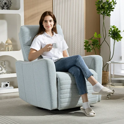 HOMCOM Poltrona Reclinável Poltrona de Relax com Apoio para Os Pés Giratória 360° com Balanço 82x90,5x101 cm Cinza-Azulado