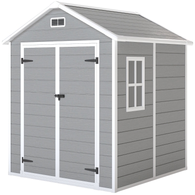 Outsunny Abrigo de Jardim em Resina 182x151x219 cm com Piso Janela Ventilação Portas Duplas Cinzento