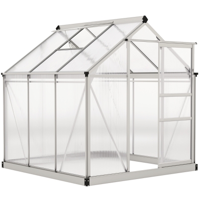 Outsunny Walk-In Greenhouse Aluminium Frame 6x6ft Silver