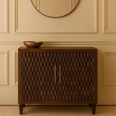 Solid Mango Wood Cabinet with 2 Doors and 2 Shelves, Brown