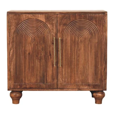 Solid Mango Wood Arco Groove Sideboard with Whimsical Animal Motif, Brown