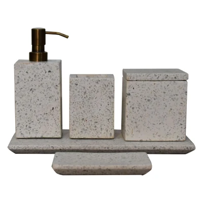 5-Piece Marble Bathroom Accessory Set with Timeless Design, White