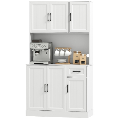 HOMCOM Meuble Cuisine 180,5cm MDF Blanc avec Étagères Ajustables