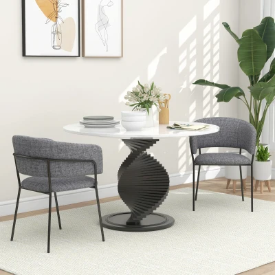 HOMCOM Conjunto de 2 Cadeiras de Jantar Pés em Aço Assento Acolchoado em Tecido com Aspeto de Linho Cinza