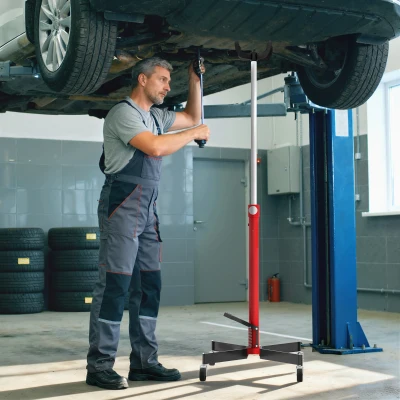 HOMCOM Macaco de Fossa Hidráulico Macaco de Elevação 500 Kg com Rodas Giratórias e Pedal Aço 58x58x110-191,5 cm Vermelho