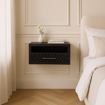 Solid Wood Wall-Mounted Nightstand with Shelf for Space-saving Storage, Brown