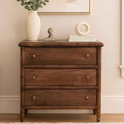 Solid Mango Wood 3-Drawer Chest with Turned Spindle Legs, Brown