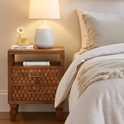 Solid Wood Bedside Cabinet with Eco‑conscious Build and Open Shelf, Brown