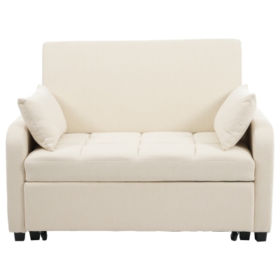 Multifunctional Folding Sofa Bed with Adjustable Backrest and 2 Cushions, Off White