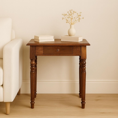 Solid Mango Wood Writing Desk with Hand-finished Grain and Drawer, Dark Brown