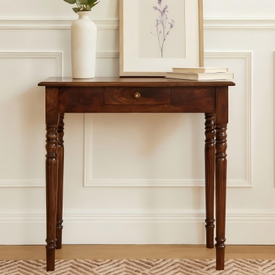 Solid Wood California Walnut Writing Desk with Spacious Drawer, Brown