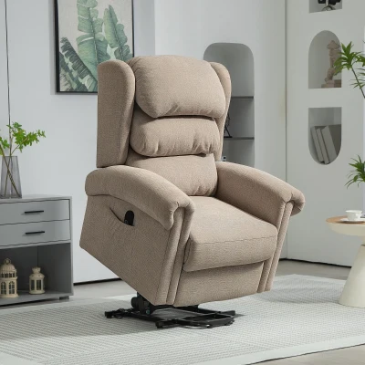 HOMCOM Velvet-Feel Electric Riser Recliner Chair - Khaki