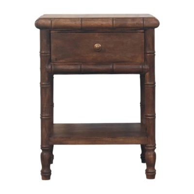 Solid Mango Wood Bedside Table with Drawer and Open Slot, Brown