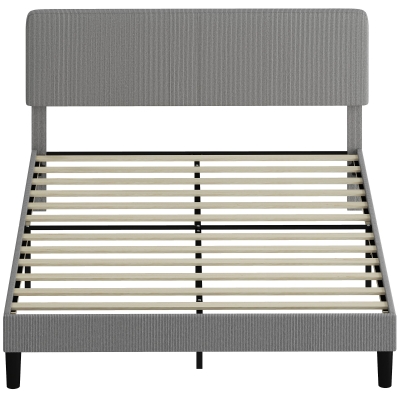 HOMCOM Lit Double 160x200cm Velours Côtelé Gris avec Sommier