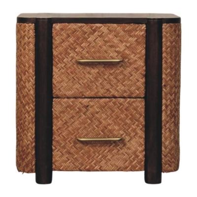 Solid Mango Wood Bedside Table with 2 Smooth-Gliding Drawers, Brown