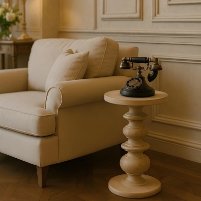 Solid Mango Wood Accent Table with Eco‑Conscious 100% Solid, Beige