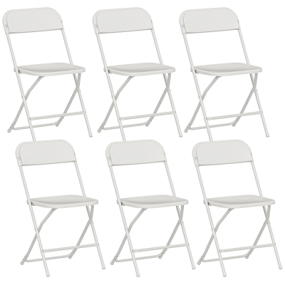 HOMCOM Set de 6 sillas plegables, sillas plegables con orificios de drenaje, marco de acero, uso versátil, blanco