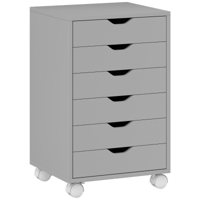 HOMCOM Cajonera Escritorio Archivador Móvil con 6 Cajones Ruedas Guías Deslizantes Silenciosas para Oficina Casa Gris