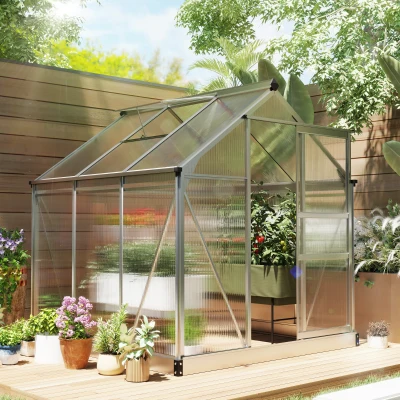 Outsunny Walk-In Greenhouse Aluminium Frame 6x6ft Silver
