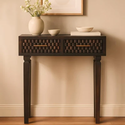Solid Wood Arno Console Table with 2 Smooth-Gliding Drawers, Brown