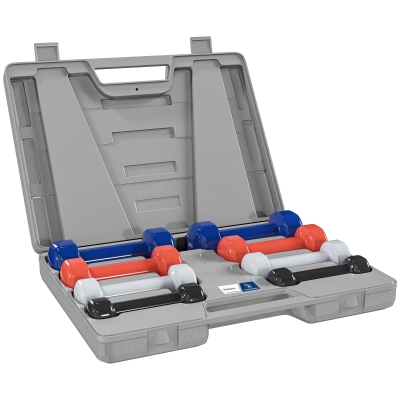 Conjunto de halteres total 10 kg - Colaboração Aosom.fr x FFHandball - pares de 0,5/1/1,5/2 kg com mala metal PU