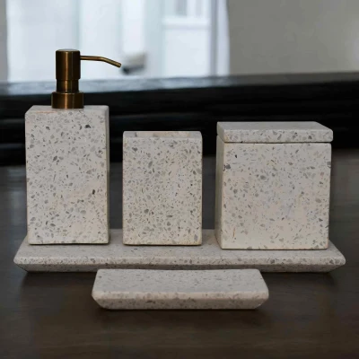 5-Piece Marble Bathroom Accessory Set with Timeless Design, White
