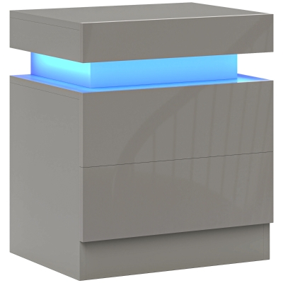 HOMCOM Mesa de Cabeceira com Luz LED Painel de Alto Brilho 2 Gavetas e Controlo Remoto para Dormitório 45x35x52 cm Cinzento