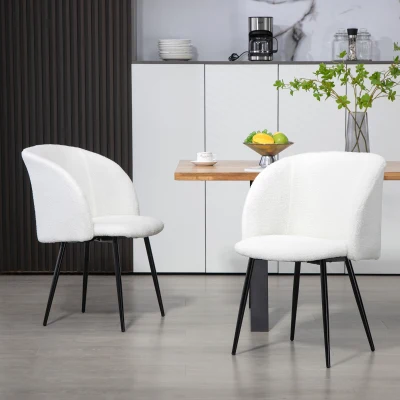 HOMCOM Conjunto de 2 Cadeiras de Sala de Jantar com Encosto em Tecido Efeito Lã Bouclê Pernas em Aço 55x62x80 cm Branco Preto