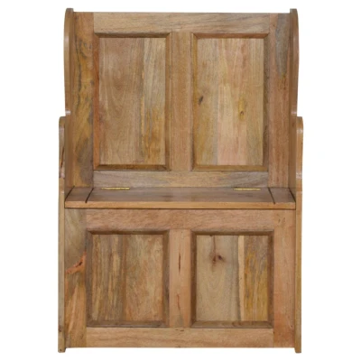 Solid Mango Wood Small Storage Bench with Clear Natural Finish and Storage Box, Brown