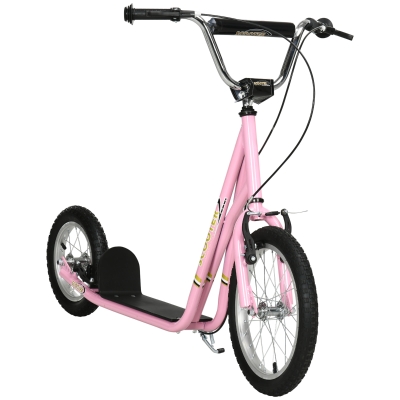 HOMCOM Patinete para Niños Mayores de 5 Años Scooter de 2 Ruedas Grandes con Doble Freno y Manillar Ajustable en Altura para Adolescentes Adultos 135x58x92-100 cm Rosa