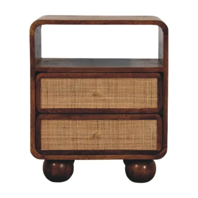 Solid Mango Wood Bedside Table with 2 Smooth-Glide Drawers, Brown