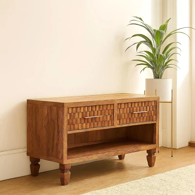 Solid Wood Shoe Storage Unit with Acid‑Wash Distressed Finish, Brown