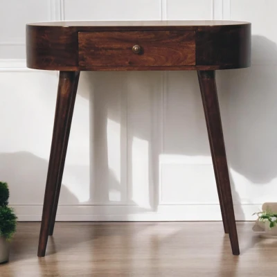 Solid Wood Console Table with Rounded Edges and Drawer, Brown