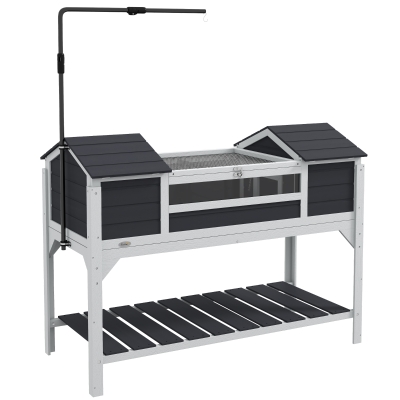 PawHut Terrario para Reptéis Casa para Tartarugas 2 Esconderijos Suporte de Lâmpada Ajustável Madeira Maciça 122x56,5x93 cm Cinza