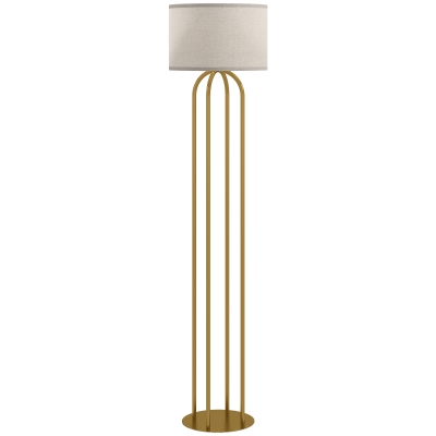 HOMCOM Candeeiro de Pé para Sala Candeeiro de Pé com Cúpula em Linho e Interruptor No Pé Ø 38x161 cm Dourado e Bege
