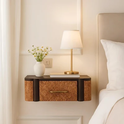 Handcrafted Solid Wood Wall-Mounted Bedside Drawer with Spacious Drawer, Brown