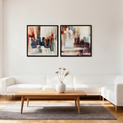 HOMCOM Quadros em Tela Abstractos 40x40 cm 2 Peças Quadros de Arte de Parede Emoldurados Decoração Moderna Multicolor