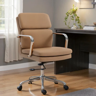 HOMCOM Cadeira de Escritório Cadeira Ergonômica Altura Ajustável Encosto Alto Giratória a 360° 61x67,5x100cm Castanho