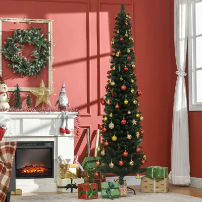 HOMCOM Árbol de Navidad Artificial Estrecho 210 cm con 510 Ramas, Base Plegable y Soporte Metálico Fácil Montaje Verde