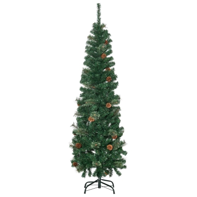 HOMCOM Künstlicher Weihnachtsbaum, schlank, Tannenzapfen, flammenhemmend, 46 x 165 cm, Grün