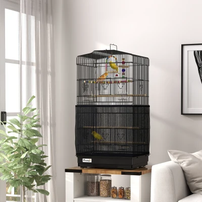 PawHut Cage Oiseaux Noir 46.5x35.5x92cm avec Perchoirs et Balançoire