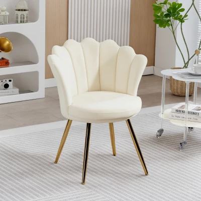 HOMCOM Fauteuil Coquillage Velours Beige Pieds Métal Doré