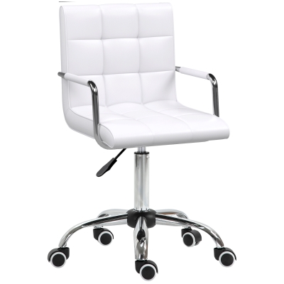 HOMCOM Chaise Bureau Pivotante Hauteur Réglable Blanc