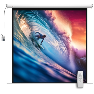 HOMCOM Tela de Projeção Motorizada 216 cm 4K Hd Elétrica Montagem Na Parede Ou Teto Painel de Controle e Controle Remoto