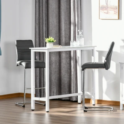 HOMCOM Table de bar table haute de cuisine mange-debout 120 x 40 x 100 cm châssis piètement acier, plateau aspect marbre blanc