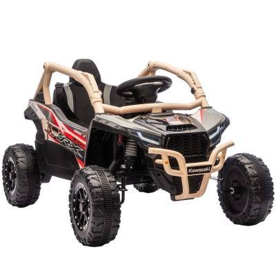 AIYAPLAY Carro Elétrico Infantil Utv Kawasaki Teryx Krx 1000 12 V com 2 Motores de 25 W Telecomando 2,4 Ghz 100x64x56 cm Amarelo