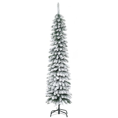 HOMCOM Künstlicher Weihnachtsbaum, schneebedeckt, schmales Design, feuerfest, 180 cm, Grün/Weiß